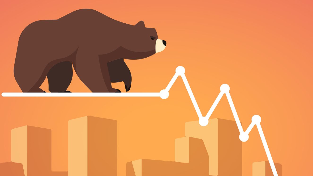 tőzsde, medvepiac, visszaesés Stock,Exchange,Market,Bears,Metaphor.,Falling,,Declining,Down,Stock,Price.