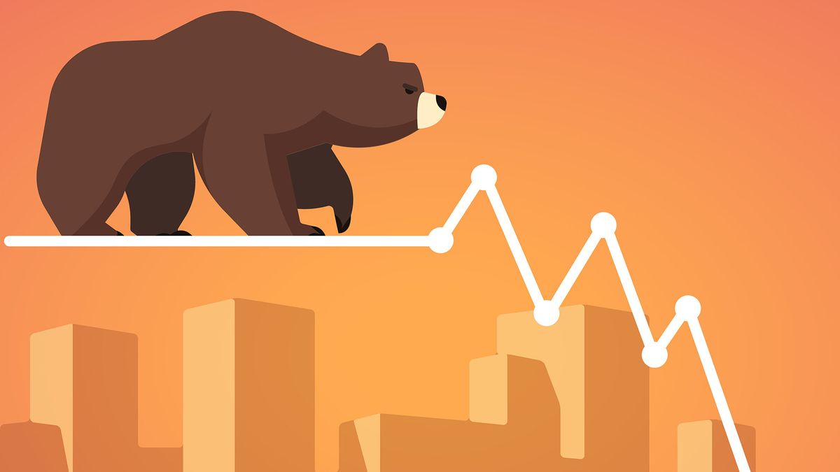 tőzsde, medvepiac, visszaesés Stock,Exchange,Market,Bears,Metaphor.,Falling,,Declining,Down,Stock,Price.