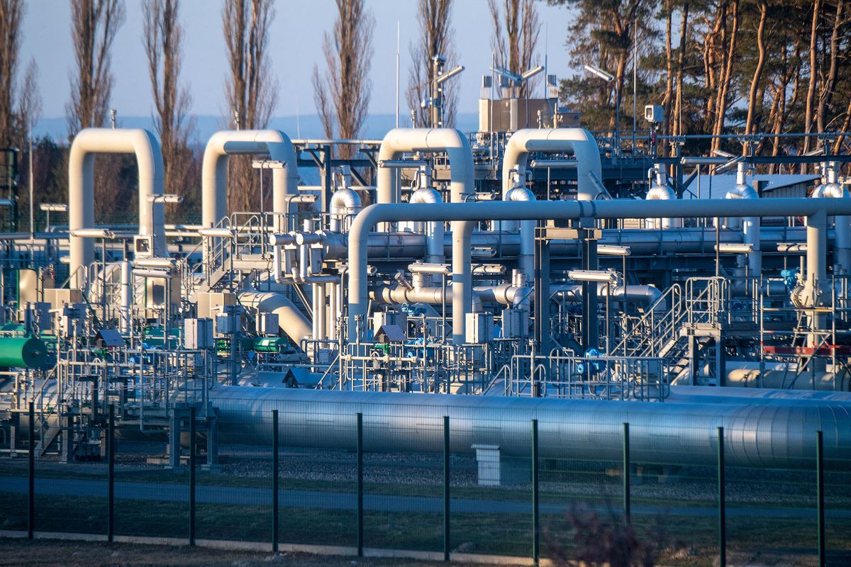 28 February 2022, Mecklenburg-Western Pomerania, Lubmin: View of pipe systems and shut-off devices at the gas receiving station of the Nord Stream 1 Baltic Sea pipeline. The Nord Stream1 Baltic Sea pipeline, through which Russian natural gas has been flowing to Germany since 2011, ends in Lubmin near Greifswald. Photo: Stefan Sauer/dpa (Photo by STEFAN SAUER / DPA / dpa Picture-Alliance via AFP)