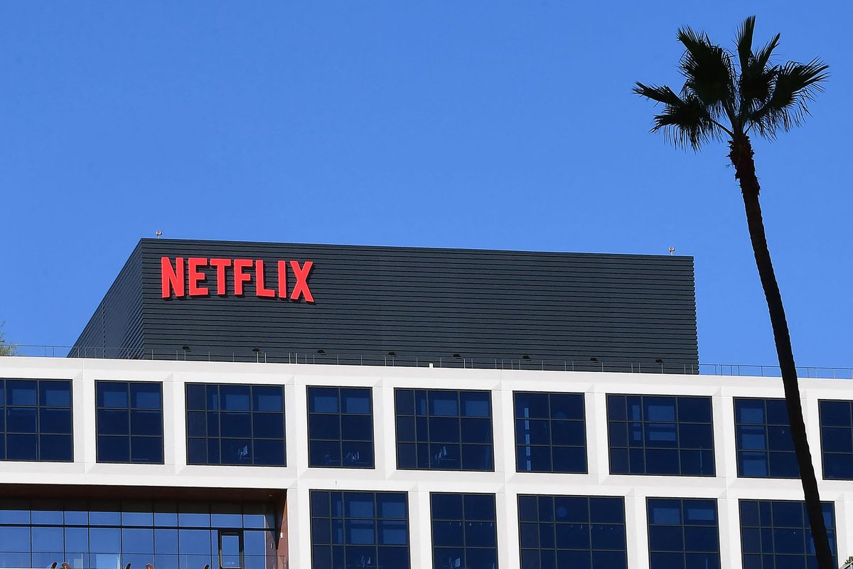 The Netflix building on Sunset Boulevard is pictured where a rally in support of the Netflix transgender walkout was due to begin but eventually moved to a different location on October 20, 2021 in Los Angeles, California . - Netflix bosses braced for an employee walkout and rally in Los Angeles on October 20, 2021 as anger swelled over a new Dave Chappelle comedy special that activists say is harmful to the transgender community. (Photo by Frederic J. BROWN / AFP)