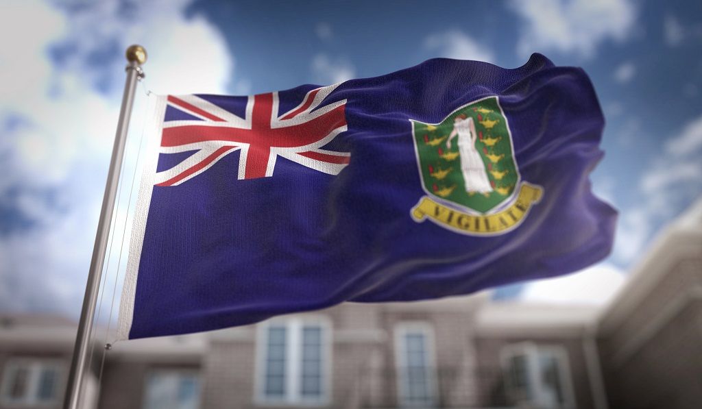British,Virgin,Islands,Flag,3d,Rendering,On,Blue,Sky,Building