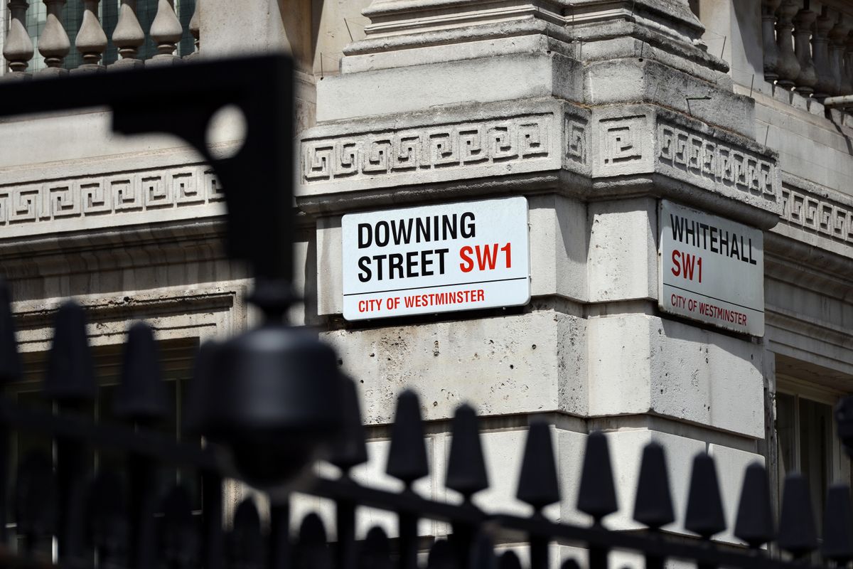 Street,Sign,At,The,Entrance,Of,Downing,Street,In,The
