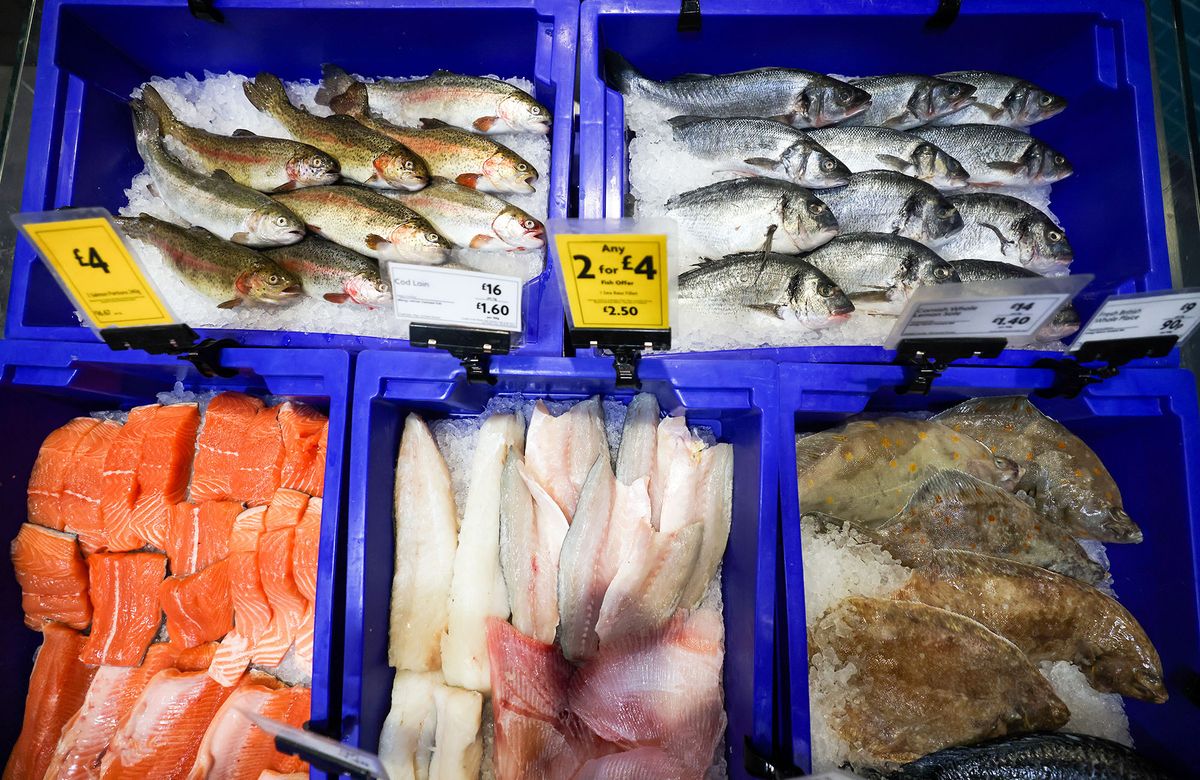 A display of fresh fish in a Morrisons supermarket, operated by Wm Morrison Supermarkets Plc, in Saint Ives, U.K., on Monday, July 5, 2021. Apollo Global Management Inc. said Monday it's considering an offer for Morrison, heating up a takeover battle for the U.K. grocer. Photographer: Chris Ratcliffe/Bloomberg via Getty Images 1233816947