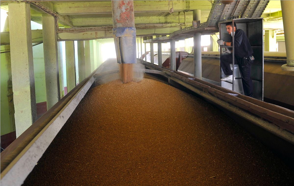 153854076 An employee watches as wheat grain is loaded into a railway wagon before shipping at Granexport AD port, part of MK Group, on the Danube river in Pancevo, Serbia, on Tuesday, Oct. 9, 2012. Goods volumes on Europe's longest river after the Volga are 80 percent lower than on the Rhine, the region's busiest waterway, according to EU figures. Photographer: Oliver Bunic/Bloomberg via Getty Images