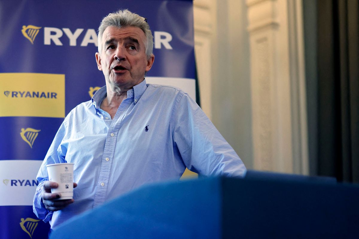 CEO of the low coast aireline Ryanair Michael Oí Leary speaks during a press conference, in London, on March 2, 2022 announcuing the 14 new routes from the three London airports. (Photo by Tolga Akmen / AFP)