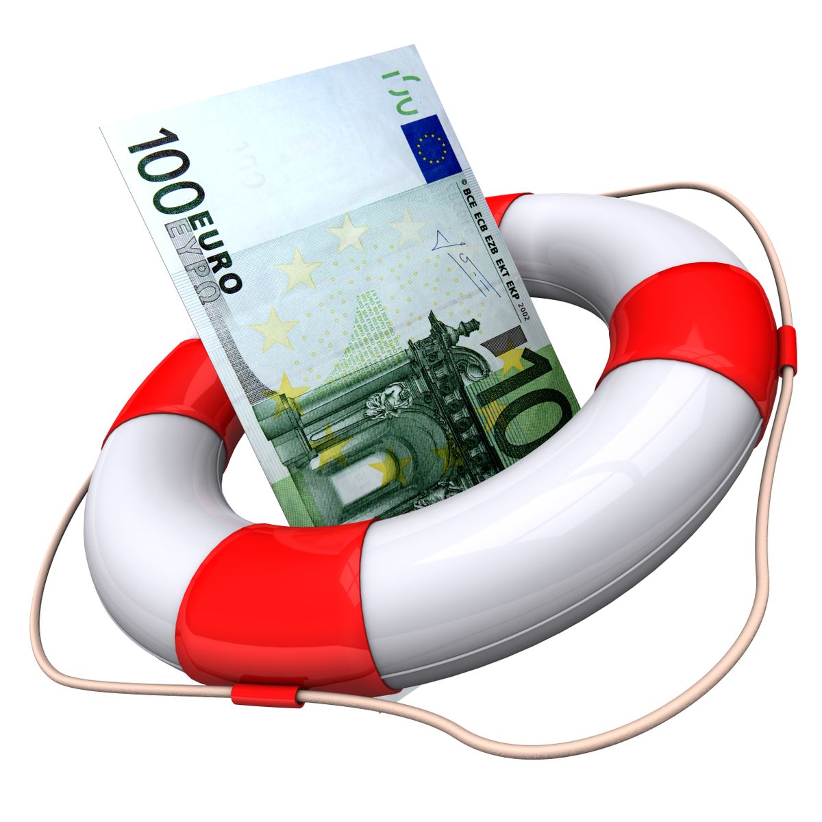 Lifebelt 100 Euro Banknote White Background mentőöv segély százeurós bankjegy pénz támogatás