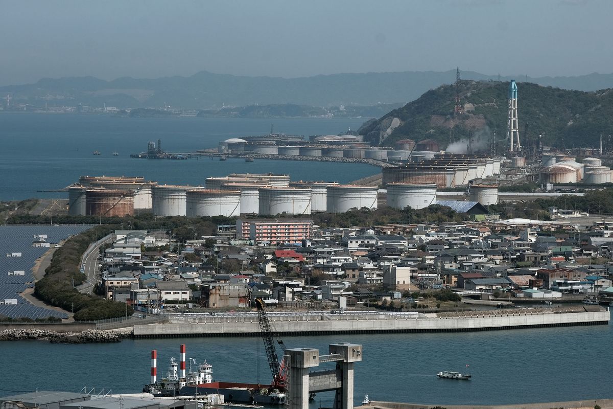 An Eneos Holdings Inc. oil refinery, above, in Arida, Wakayama Prefecture, Japan, on Wednesday, March 30, 2022. Japans biggest refiner Eneos will terminate operations at the 127,500 barrel-a-day plant in Arida in October 2023 due to falling domestic demand and the shift away from fossil fuels. Photographer: Soichiro Koriyama/Bloomberg via Getty Images 1239634117