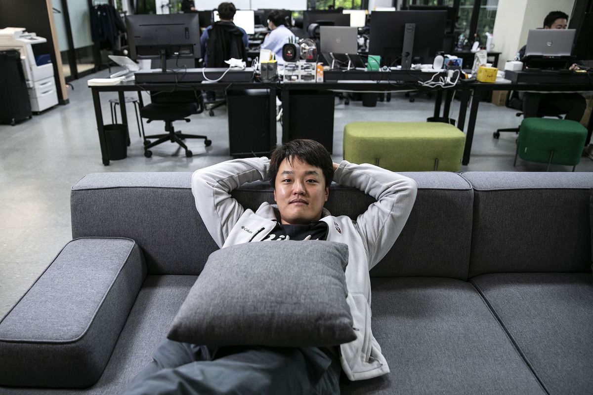 1240079848 Do Kwon, co-founder and chief executive officer of Terraform Labs, poses in the company's office in Seoul, South Korea, on Thursday, April 14, 2022. Kwon is counting on the oldest cryptocurrency as a backstop for his stablecoin, which some critics liken to a ginormous Ponzi scheme. Photographer: Woohae Cho/Bloomberg via Getty Images