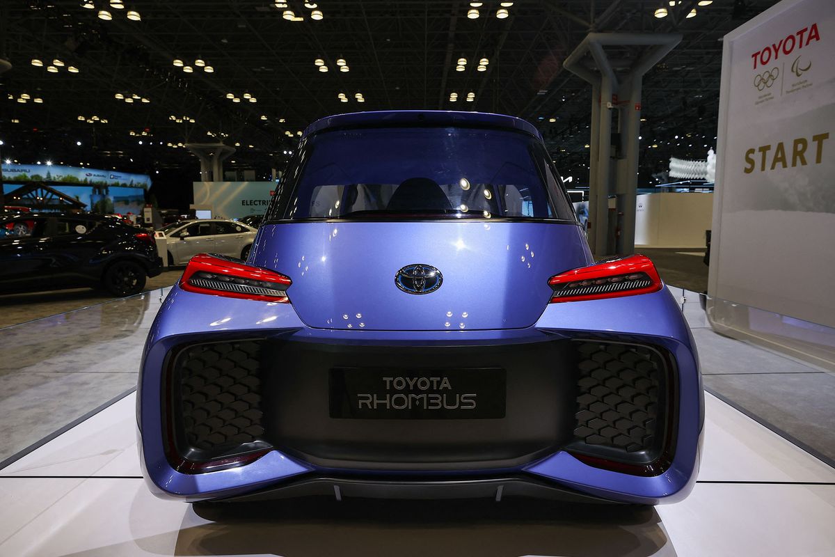 NEW YORK, NY - APRIL 13: Toyota's Rhombus concept car is seen on display during the press preview for the International Auto Show at the Jacob Javits Convention Center in New York City, United States on April 13, 2022. The NYIAS returns after two years due to the COVID-19 pandemic. Tayfun Coskun / Anadolu Agency (Photo by Tayfun Coskun / ANADOLU AGENCY / Anadolu Agency via AFP)
