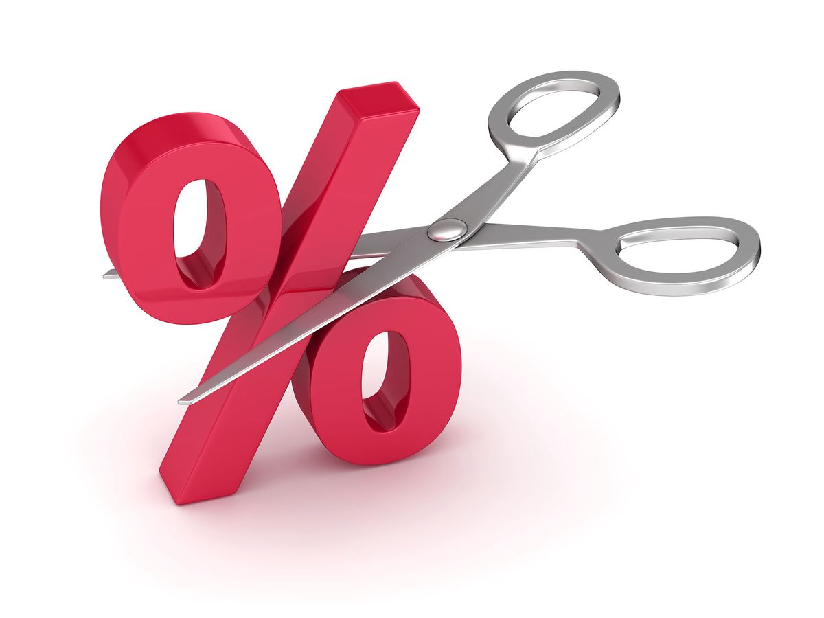 Percent Cut and Scissors , This is a 3d Rendered Computer Generated Image. Isolated on White.