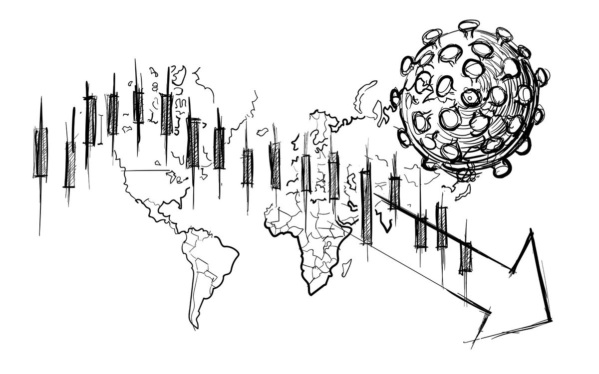 koronavírus Corona virus járvány pandemic impact gazdaság economic global globális depression válság krízis hand drawn sketches white isolated background