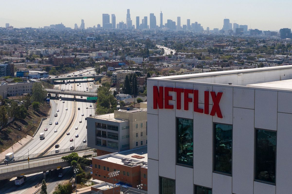 1232405058 Signage outside the Netflix Inc. office building on Sunset Boulevard in Los Angeles, California, U.S. on Monday, April 19, 2021. Netflix Inc. is scheduled to release earnings figures on April 20. Photographer: Bing Guan/Bloomberg via Getty Images