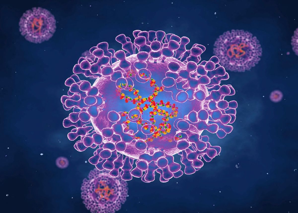 Pox virus, illustration. Pox viruses are oval shaped and have double-strand DNA. There are many types of Pox virus including Chickenpox, Monkeypox and Smallpox. Smallpox was eradicated in the 1970's. Infection occurs because of contact with contaminated animals or people and results in a rash or small bumps on the skin. (Photo by ROGER HARRIS/SCIENCE PHOTO LIBRA / RHR / Science Photo Library via AFP)