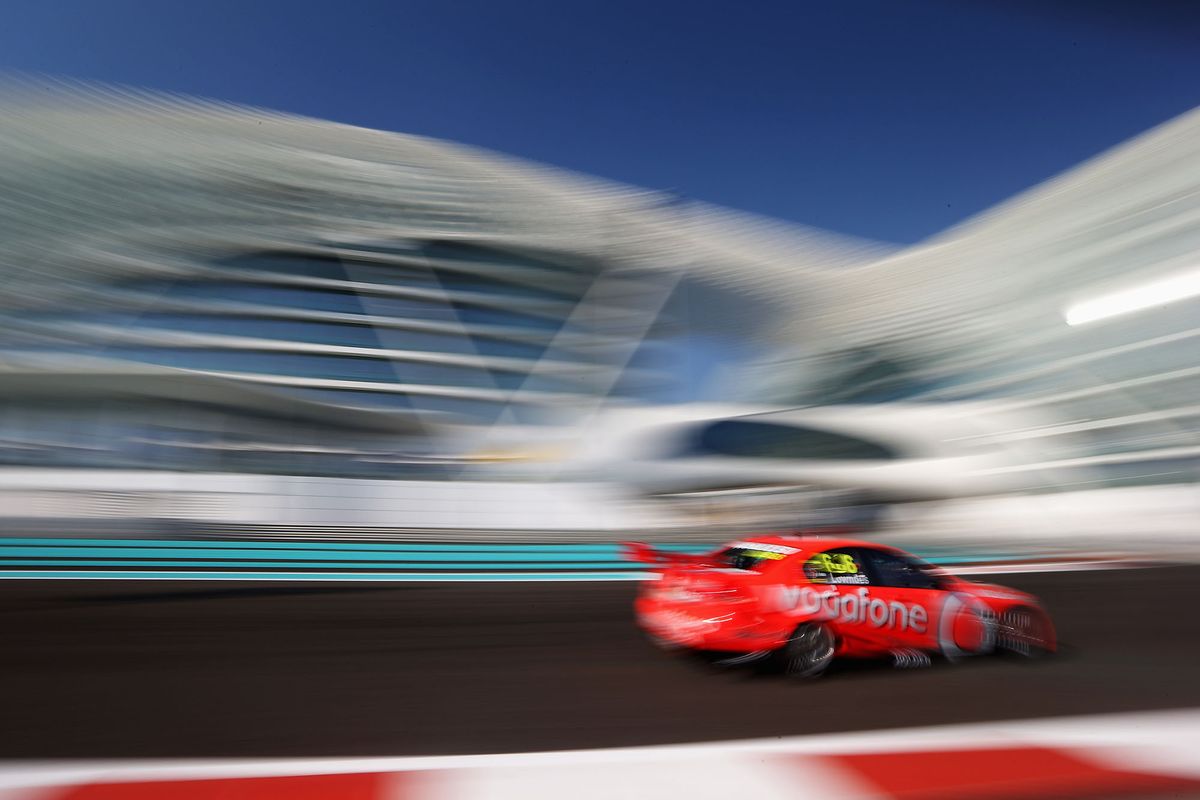 ABU DHABI, UNITED ARAB EMIRATES - NOVEMBER 02:  Craig Lowndes drives the Team Vodafone Holden Commodore during the V8 Supercars qualifying session at the Yas Marina Circuit on November 2, 2012 in Abu Dhabi, United Arab Emirates.  (Photo by Mark Thompson/Getty Images) 155241612
