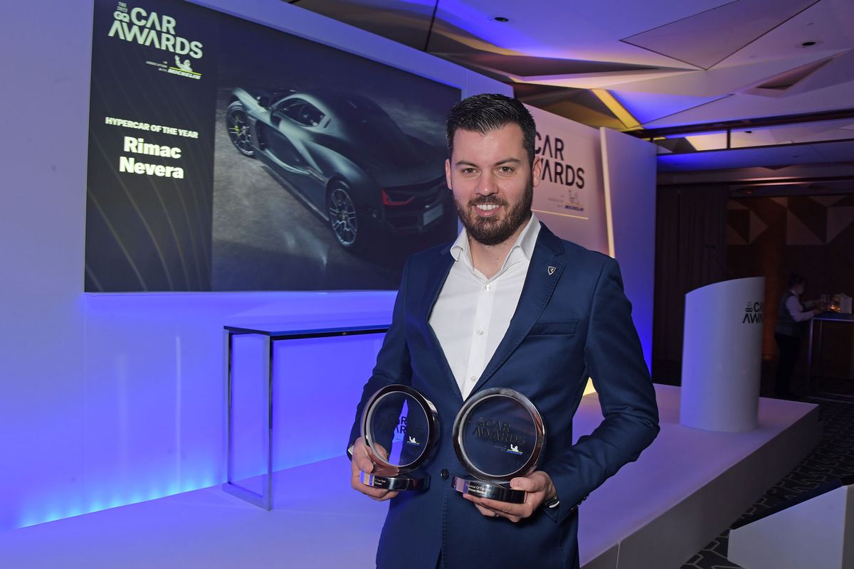 1238735196 LONDON, ENGLAND - FEBRUARY 24:  Mate Rimac, winner of the Hypercar Of The Year award and the Pioneer of the Year award for Mate Rimac, attends the GQ Car Awards 2022 in association with Michelin at The Berkeley Hotel on February 24, 2022 in London, England.  (Photo by David M. Benett/Dave Benett/Getty Images)