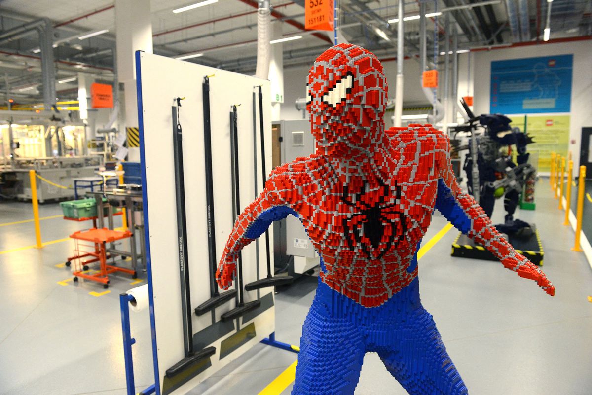 A statue of Spiderman made from lego bricks is seen on September 11, 2014 in the Lego factory in Kladno city. AFP PHOTO / MICHAL CIZEK (Photo by MICHAL CIZEK / AFP)