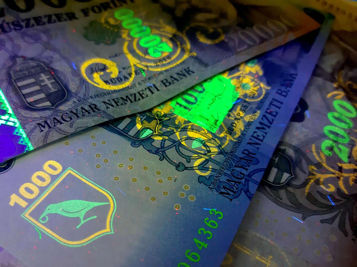1296515236 Hungarian forint banknotes in UV light