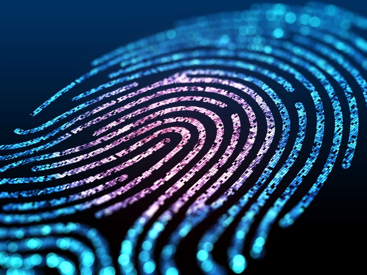 Digital digitális fingerprint ujjlenyomat on a black background close up. 3d illustration. azonosítás