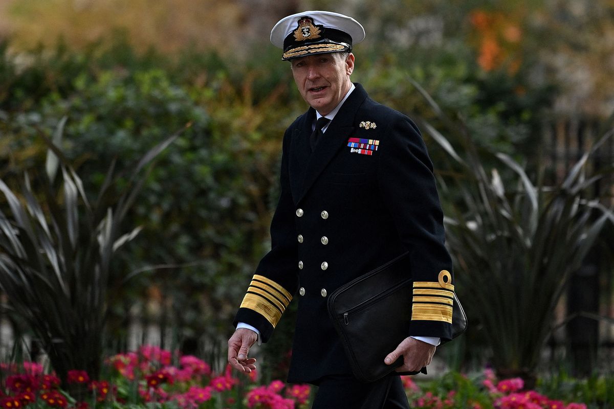 Britain's Chief of the Defence Staff, Admiral Antony Radakin arrives to attend a Cabinet meeting at 10 Downing Street in London on March 8, 2022. (Photo by JUSTIN TALLIS / AFP)