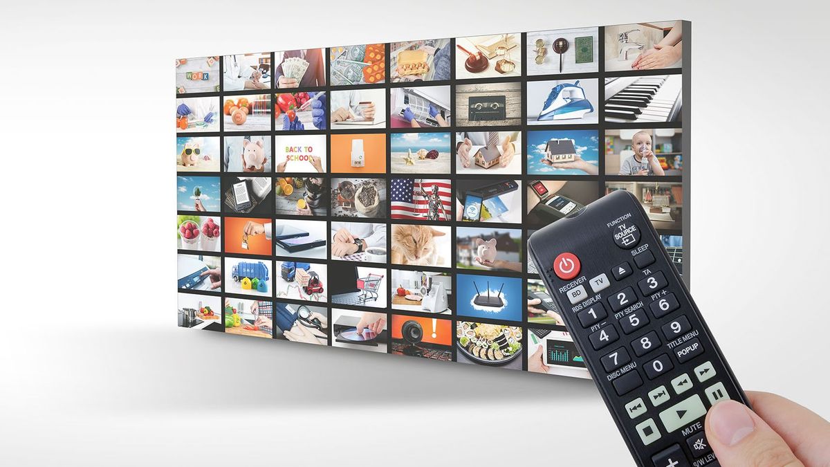 Television televízió streaming közvetítés tévécsatornák, TV multimedia panel. Web banner image with copy space