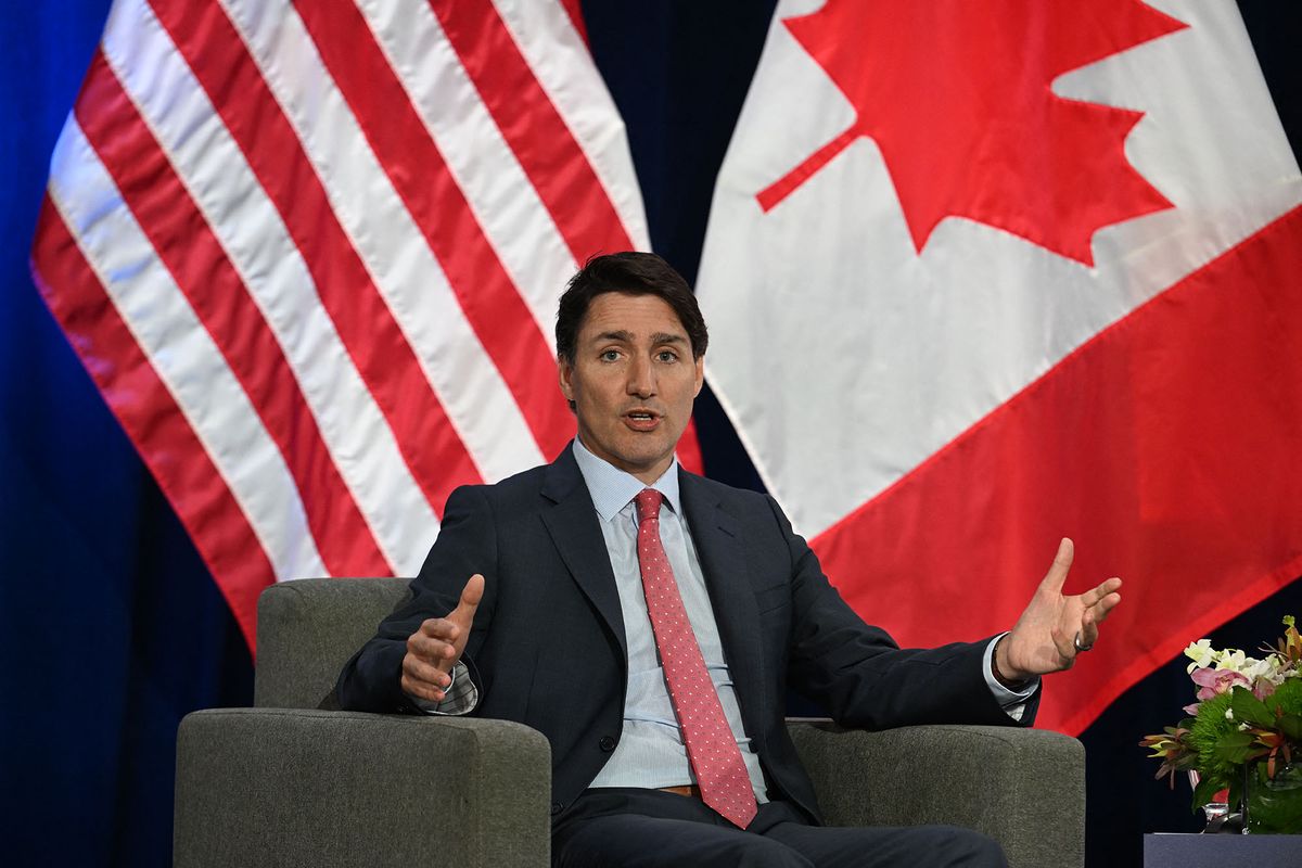 Canadian Prime Minister Justin Trudeau speaks during a meeting with US President Joe Biden (out of frame) during the IV Summit of the Americas, in Los Angeles, California, June 9, 2022. (Photo by Jim WATSON / AFP)