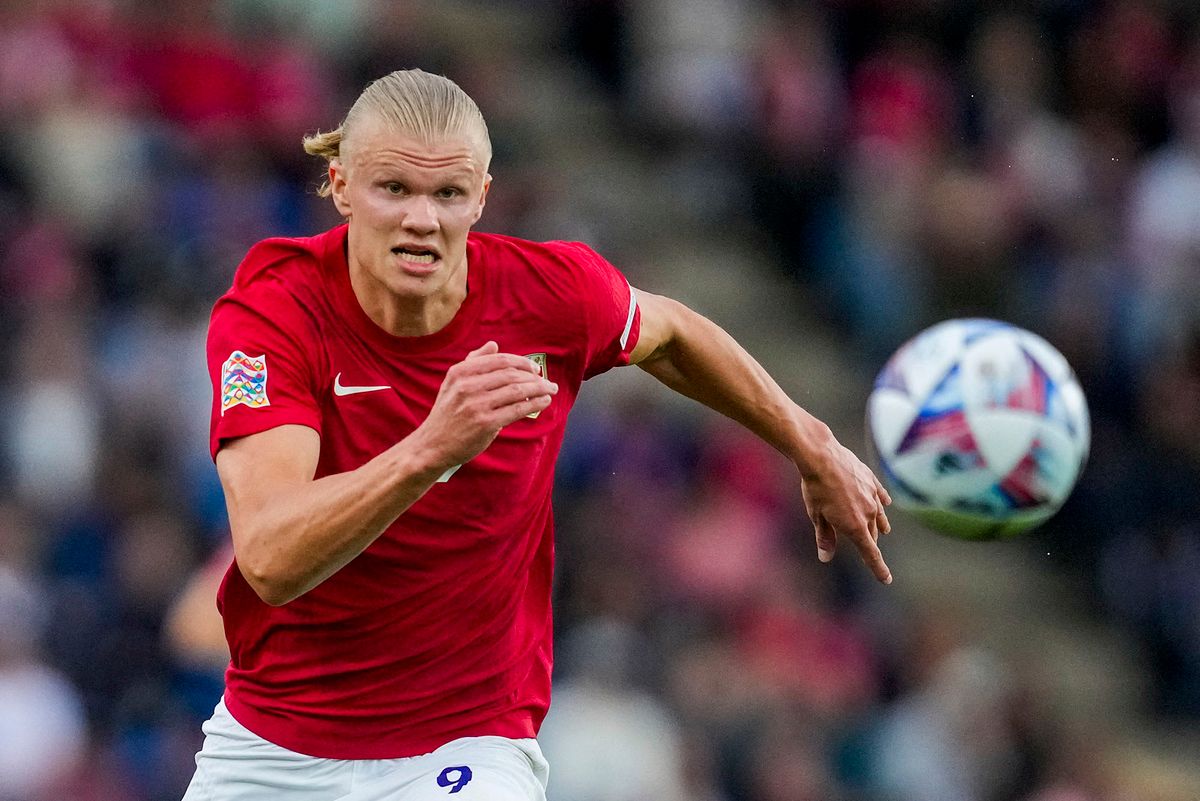 Norway's forward Erling Braut Haaland runs for the ball during the UEFA Nations League football match Norway v Slovenia in Oslo, Norway, on June 9, 2022. (Photo by Javad Parsa / NTB / AFP) / Norway OUT