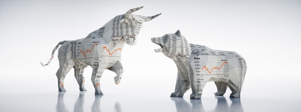 Origami,Style,Bull,And,Bear,-,3d,Illustration