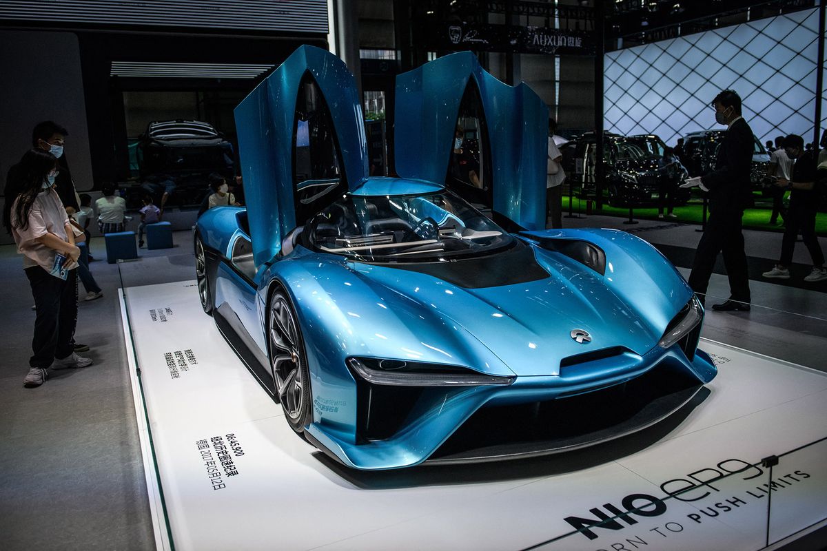 SHENZHEN, CHINA - JUNE 5:A NIO eP9 is on display during the Guangdong-Hong Kong-Macao Greater Bay Area International Auto Show 2022 at Shenzhen Convention and Exhibition Center on June 5, 2022 in Shenzhen, Guangdong Province of China. Stringer / Anadolu Agency (Photo by STRINGER / ANADOLU AGENCY / Anadolu Agency via AFP)