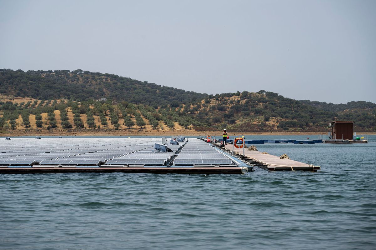 View of the photovoltaic panels at the floating solar power