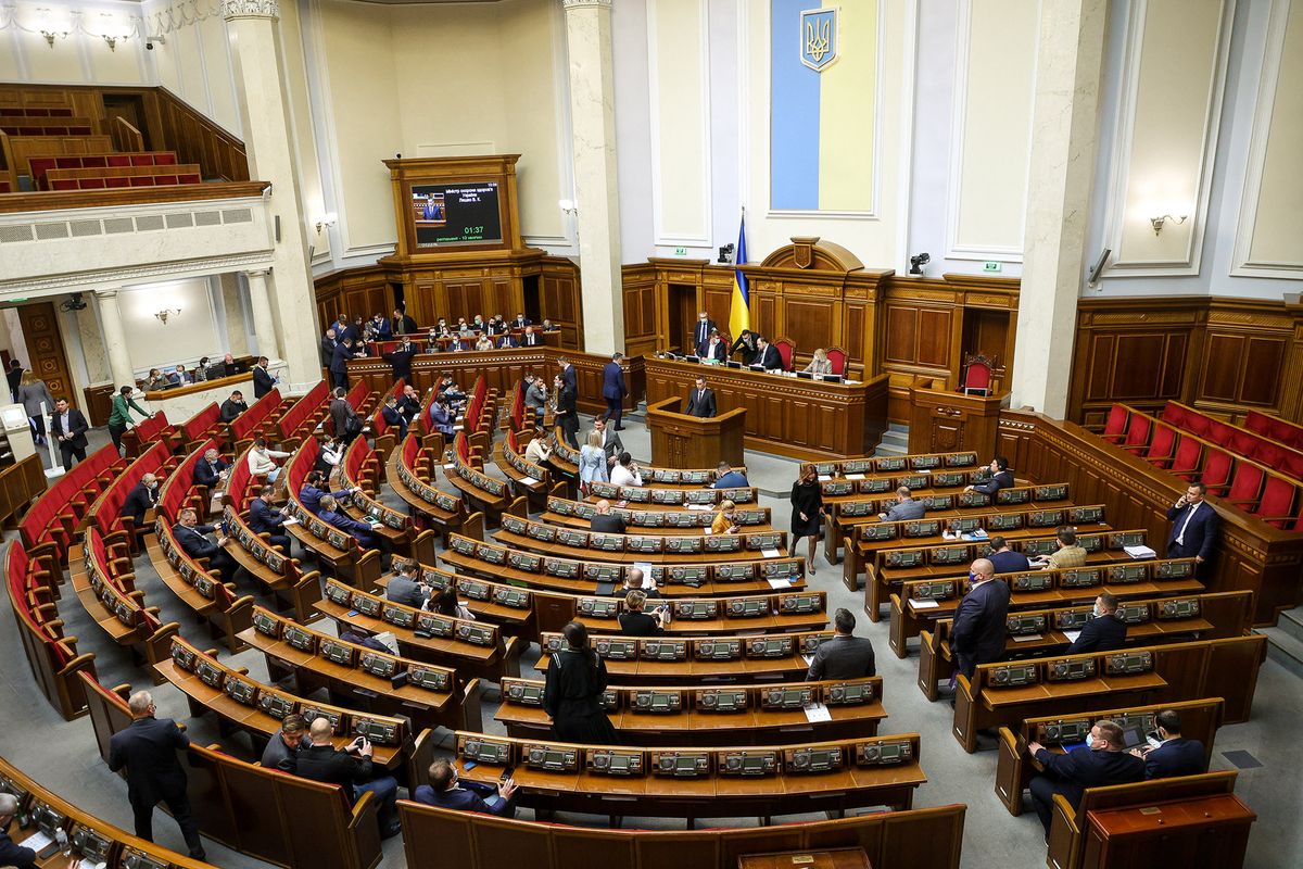 The session of Ukrainian Parliament in Kyiv, Ukraine, October 22, 2021.  (Photo by Sergii Kharchenko/NurPhoto) (Photo by Sergii Kharchenko / NurPhoto / NurPhoto via AFP)