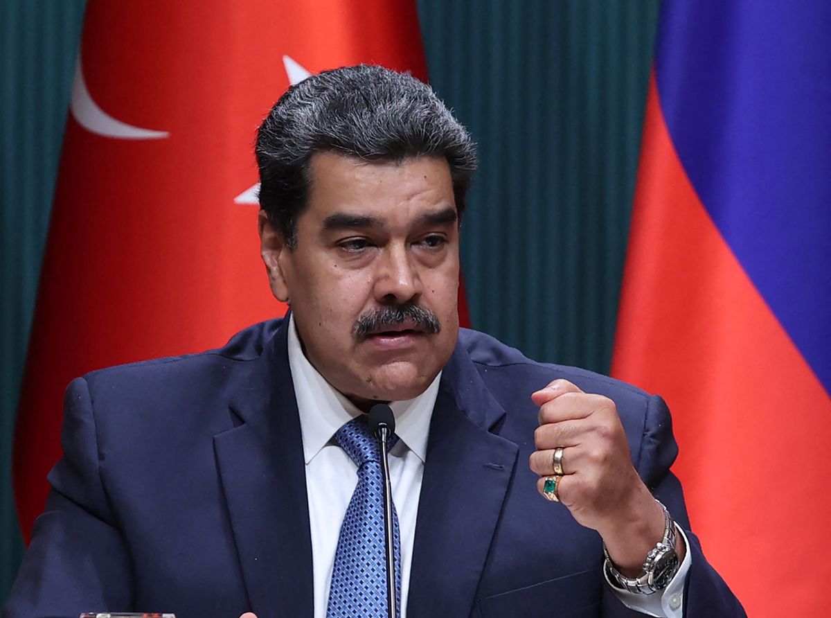 Venezuelan President Nicolas Maduro attends a press conference after his meeting with Turkey's President in Ankara on June 8, 2022. (Photo by Adem ALTAN / AFP)