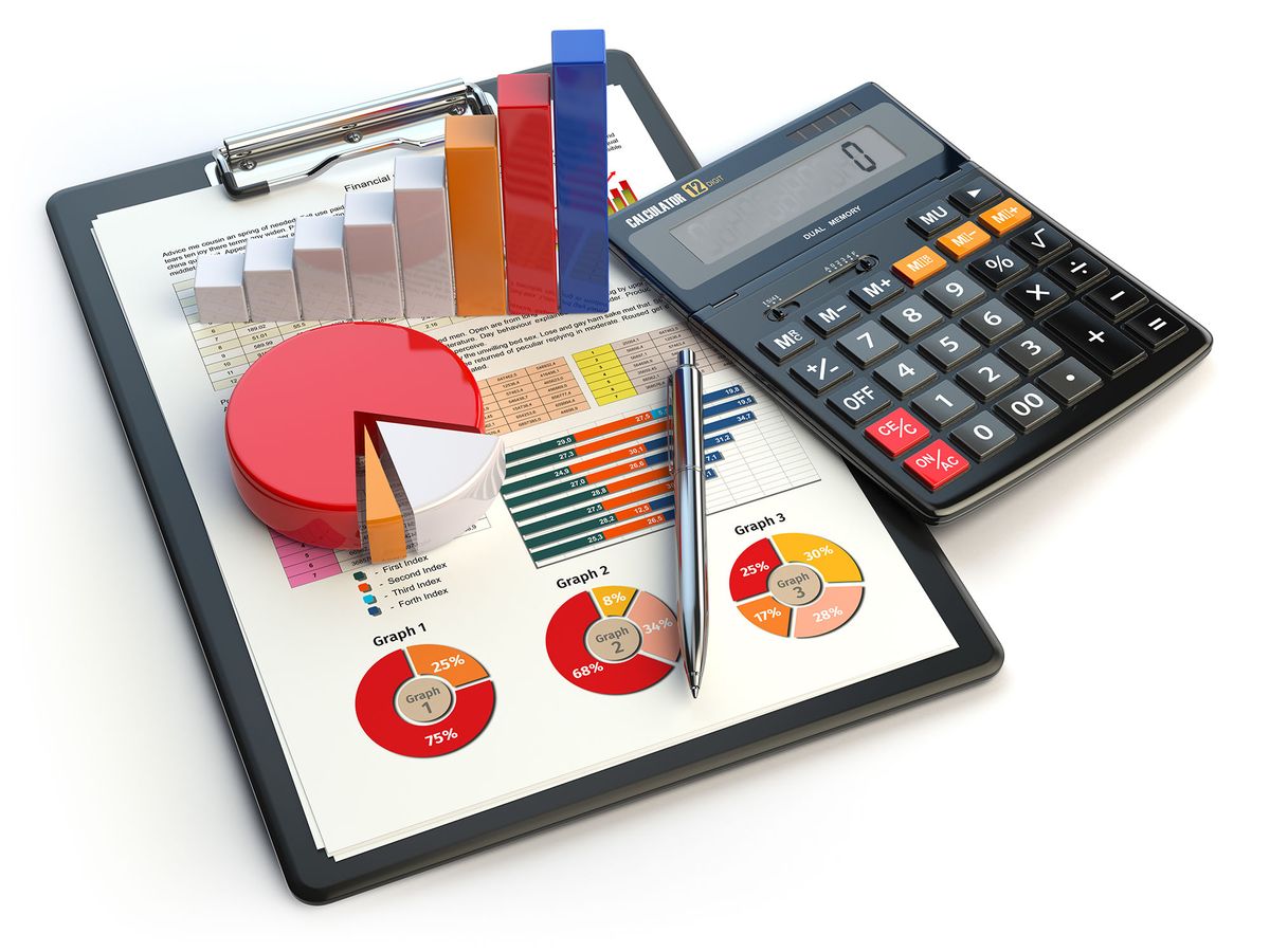 Business financial chart graph on clipboard isolated on white. Accounting, tax financial  report concept. 3d illustraion