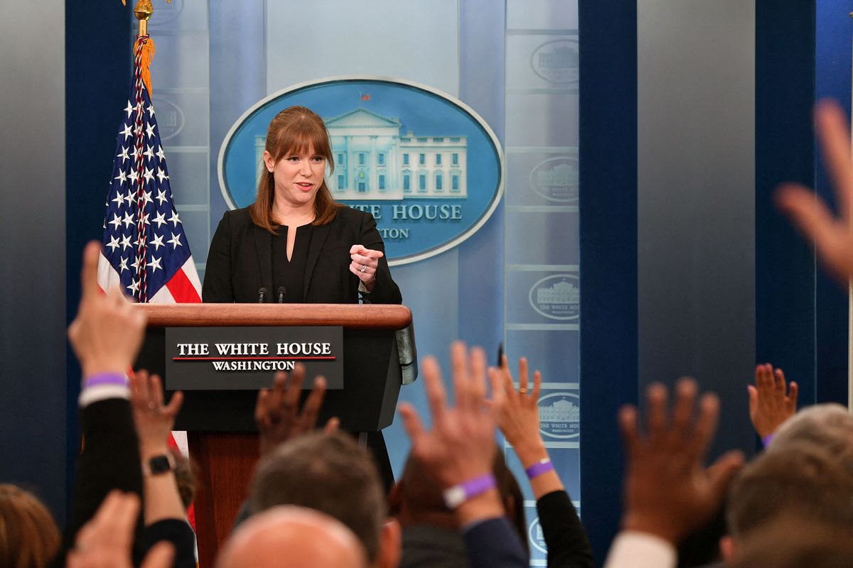 White House communications director quits, (FILES) In this file photo taken on March 29, 2022 White House Director of Communications Kate Bedingfield speaks during a briefing in the James S. Brady Press Briefing Room of the White House in Washington, DC. - US President Joe Biden's communications director is quitting, the White House said Wednesday, the latest in a number of departures of high-ranking officials ahead of November's midterm elections.The administration said in a statement confirming Kate Bedingfield's exit later this month that she wanted to spend more time with her husband and young children after three years leading Biden's White House and campaign messaging. (Photo by Nicholas Kamm / AFP)