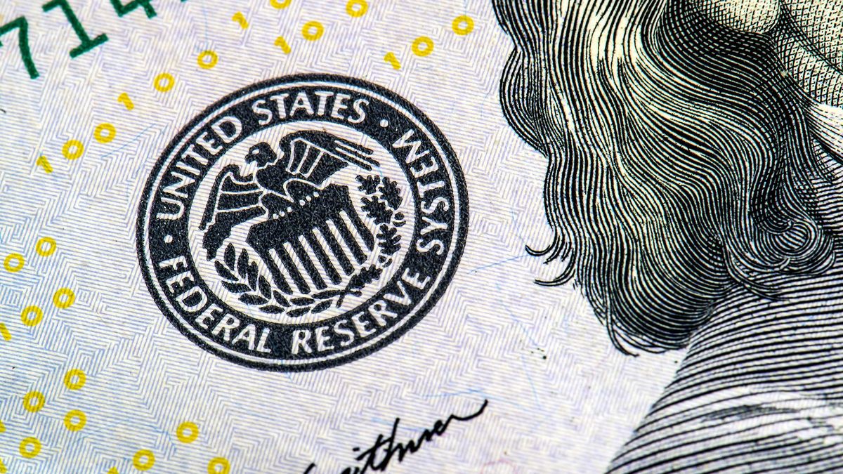 Macro,Photo,Of,Federal,Reserve,System,Symbol,On,Hundred,Dollar, macro photo of federal reserve system symbol on hundred dollar bill, shallow focus