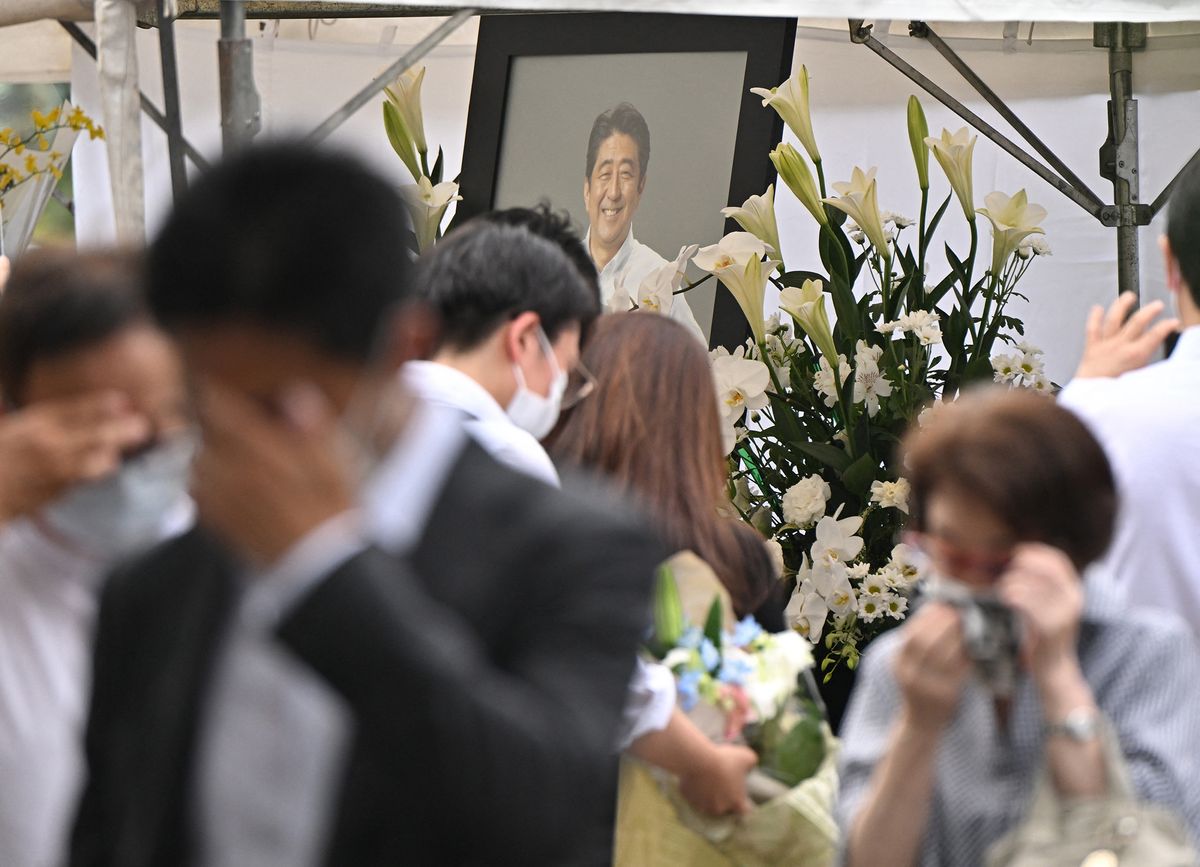Japan's Ex-PM Shinzo Abe shot dead, General public people visit Zojoji Temple where Japan’s former Prime Minister Shinzo Abe’s funeral will be held in Minato Ward, Tokyo on July 12, 2022. 67-year-old Abe was assassinated while a stumping tour in Nara on July 8. ( The Yomiuri Shimbun ) (Photo by Yoshitaka Nishi / Yomiuri / The Yomiuri Shimbun via AFP)