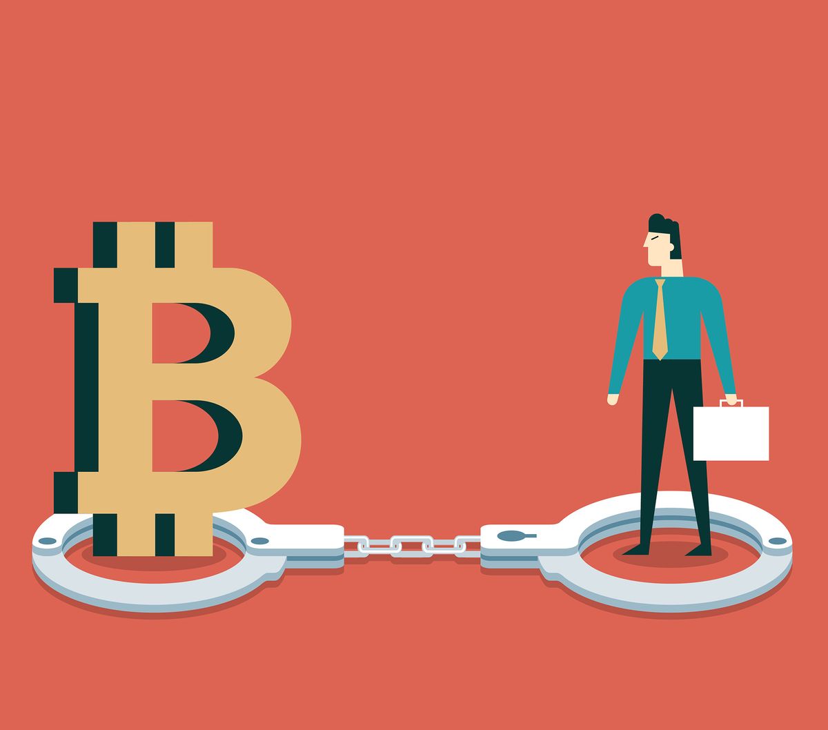 Punishment - Bitcoin - Businessman, The businessman was trapped in a Handcuff