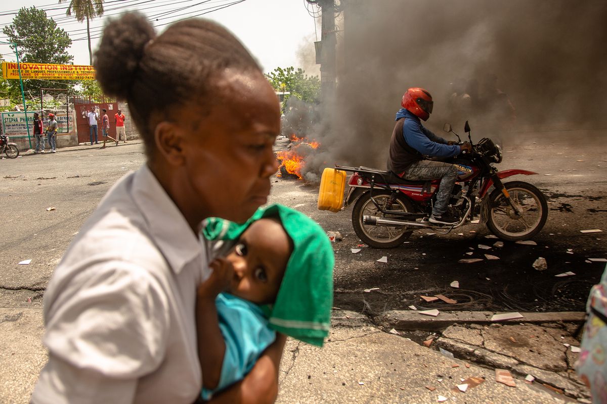 PORT AU PRINCE, HAITI - JULY 13: Several barricades were erected in the streets of Port au Prince to protest against the shortage of gasoline in Port Au Prince, Haiti on July 13, 2022. (Photo by Georges Harry Rouzier/Anadolu Agency via Getty Images)
