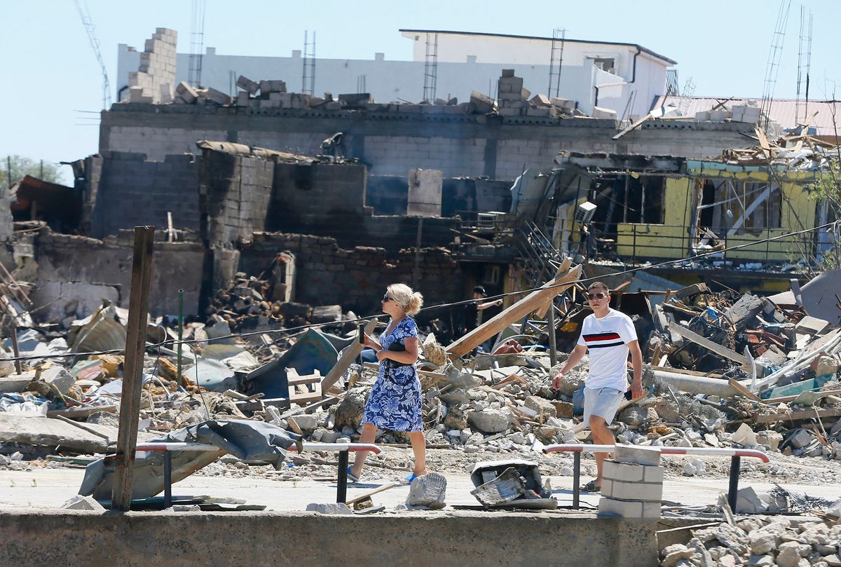 A view of damaged buildings caused by a rocket strike in Odesa region, Ukraine on 26 July 2022. Russia launched a massive missile attack on the Odesa region and Mykolaiv, as local media informed.  (Photo by STR/NurPhoto) (Photo by NurPhoto / NurPhoto via AFP)