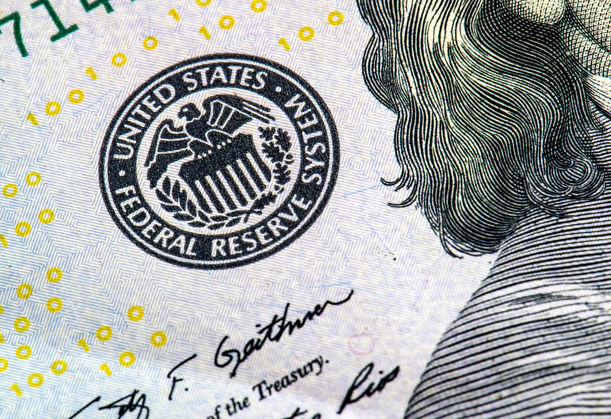 Macro,Photo,Of,Federal,Reserve,System,Symbol,On,Hundred,Dollar, macro photo of federal reserve system symbol on hundred dollar bill, shallow focus