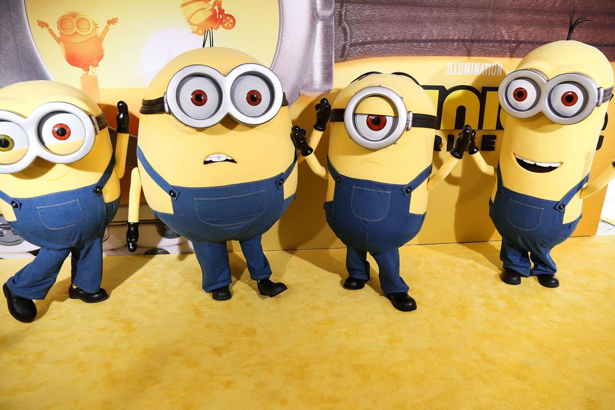 Minions Bob, Otto, Stuart and Dave arrive at the Los Angeles Premiere Of Illumination And Universal Pictures' 'Minions: The Rise Of Gru' held at the TCL Chinese Theatre IMAX on June 25, 2022 in Hollywood, Los Angeles, California, United States. (Photo by Image Press Agency/NurPhoto) (Photo by Image Press Agency / NurPhoto / NurPhoto via AFP)