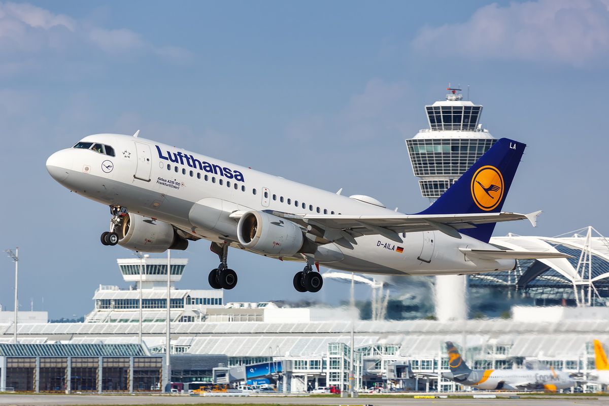 Munich, Germany - September 9, 2021: Lufthansa Airbus A319 airplane at Munich airport (MUC) in Germany.