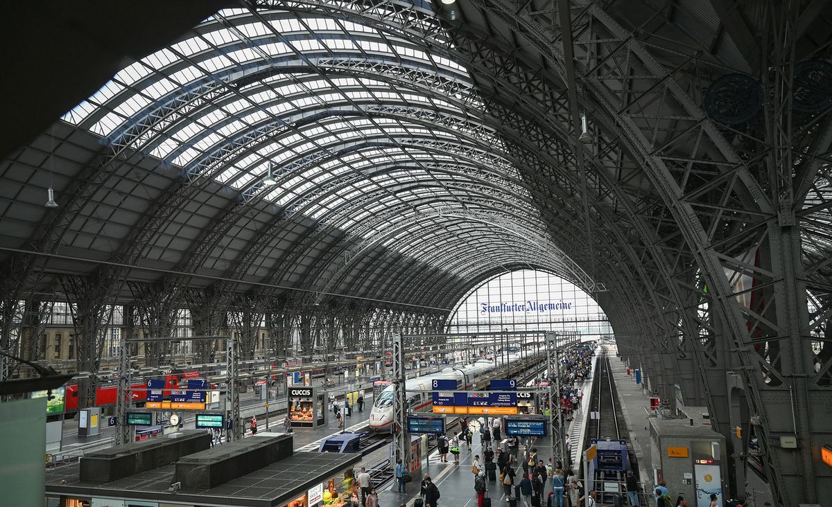 01 July 2022, Hessen, Frankfurt/Main: View of Frankfurt's main train station with its striking architecture. Photo: Arne Dedert/dpa (Photo by ARNE DEDERT / DPA / dpa Picture-Alliance via AFP)