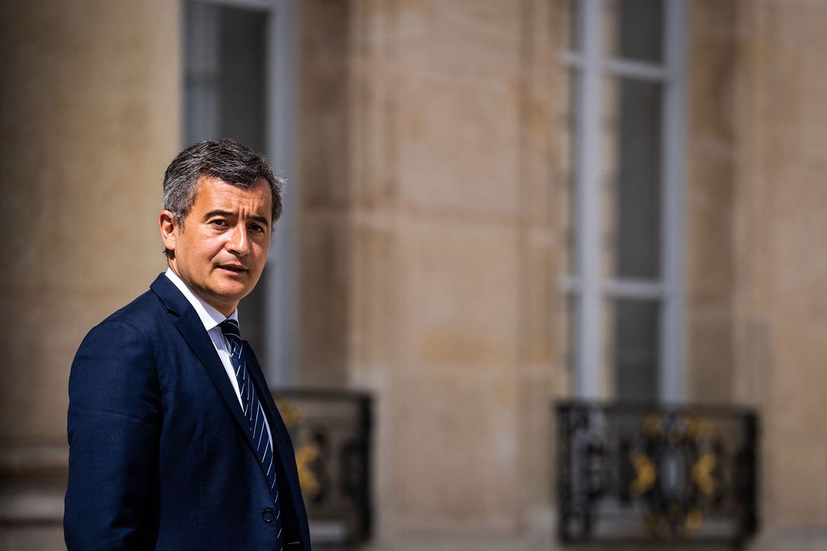 France, Paris, 2022-06-14. Photography by Xose Bouzas / Hans Lucas. Exit from the Council of Ministers at the Elysee Palace. Gerald Darmanin, minister of the interior.France, Paris, 2022-06-14. Photographie par Xose Bouzas / Hans Lucas. Sortie du conseil des ministres au Palais de l Elysee. Gerald Darmanin, ministre de l interieur. (Photo by Xose Bouzas / Hans Lucas / Hans Lucas via AFP)