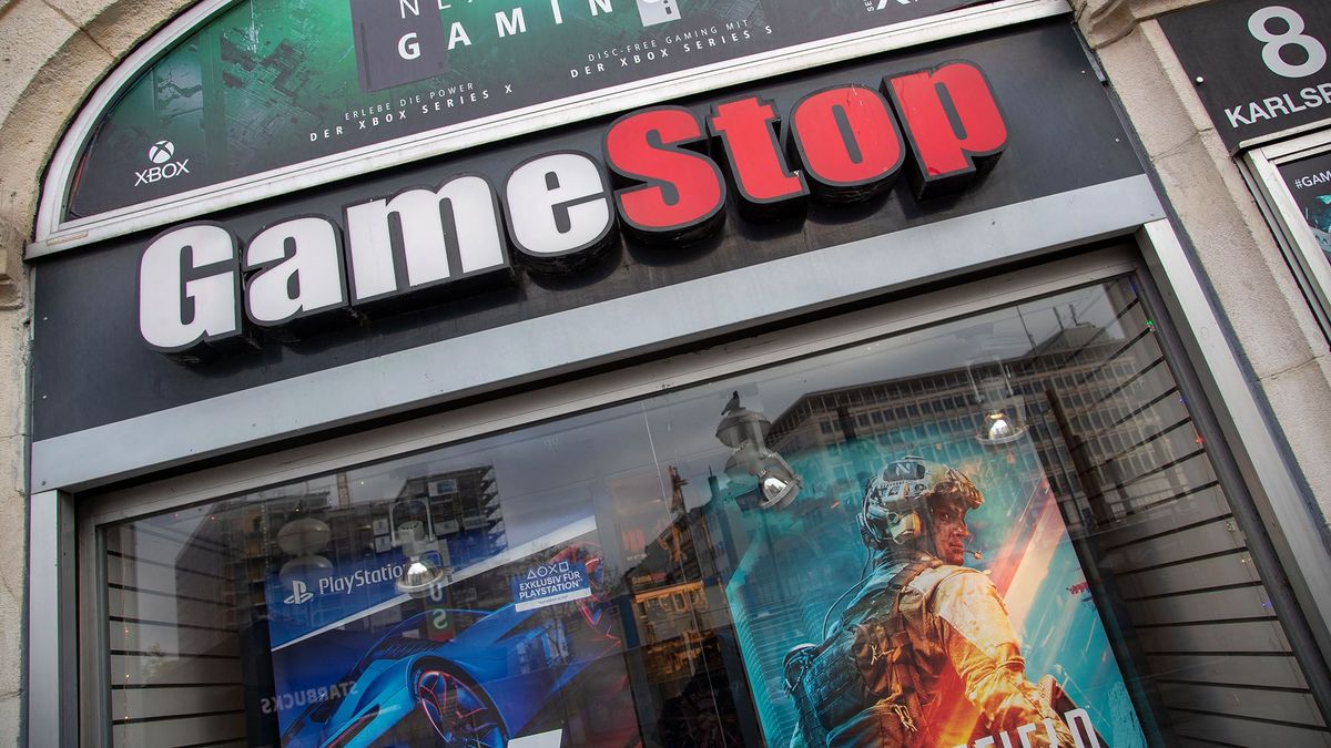GameStop branch. People go shopping with black friday and christmas sales in Munich, Germany on November 23, 2021. (Photo by Alexander Pohl/NurPhoto) (Photo by Alexander Pohl / NurPhoto / NurPhoto via AFP)