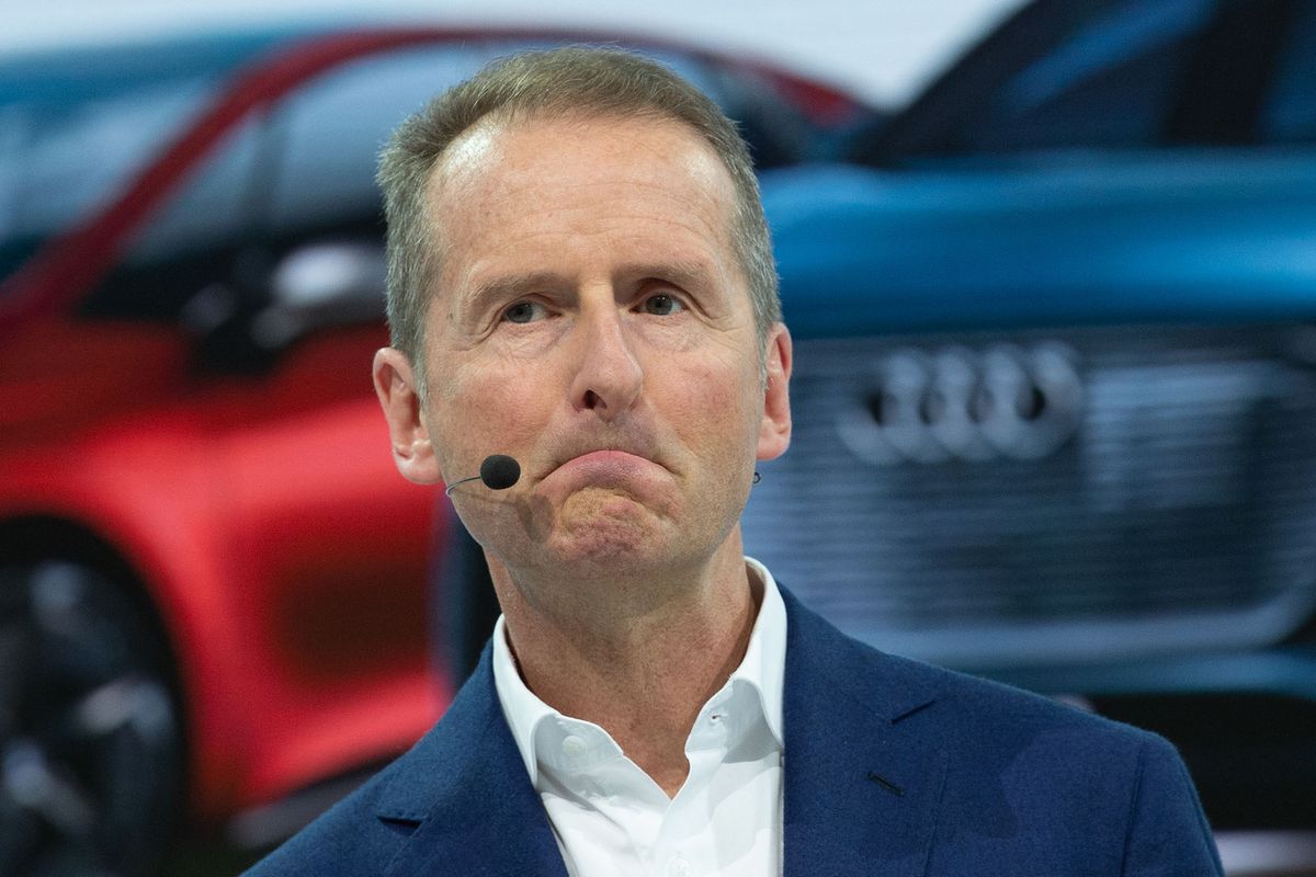 12 March 2019, Lower Saxony, Wolfsburg: Herbert Diess, Chairman of the Board of Management of Volkswagen AG, speaks at the Annual Press Conference of Volkswagen AG. Photo: Christophe Gateau/dpa (Photo by Christophe Gateau / DPA / dpa Picture-Alliance via AFP)