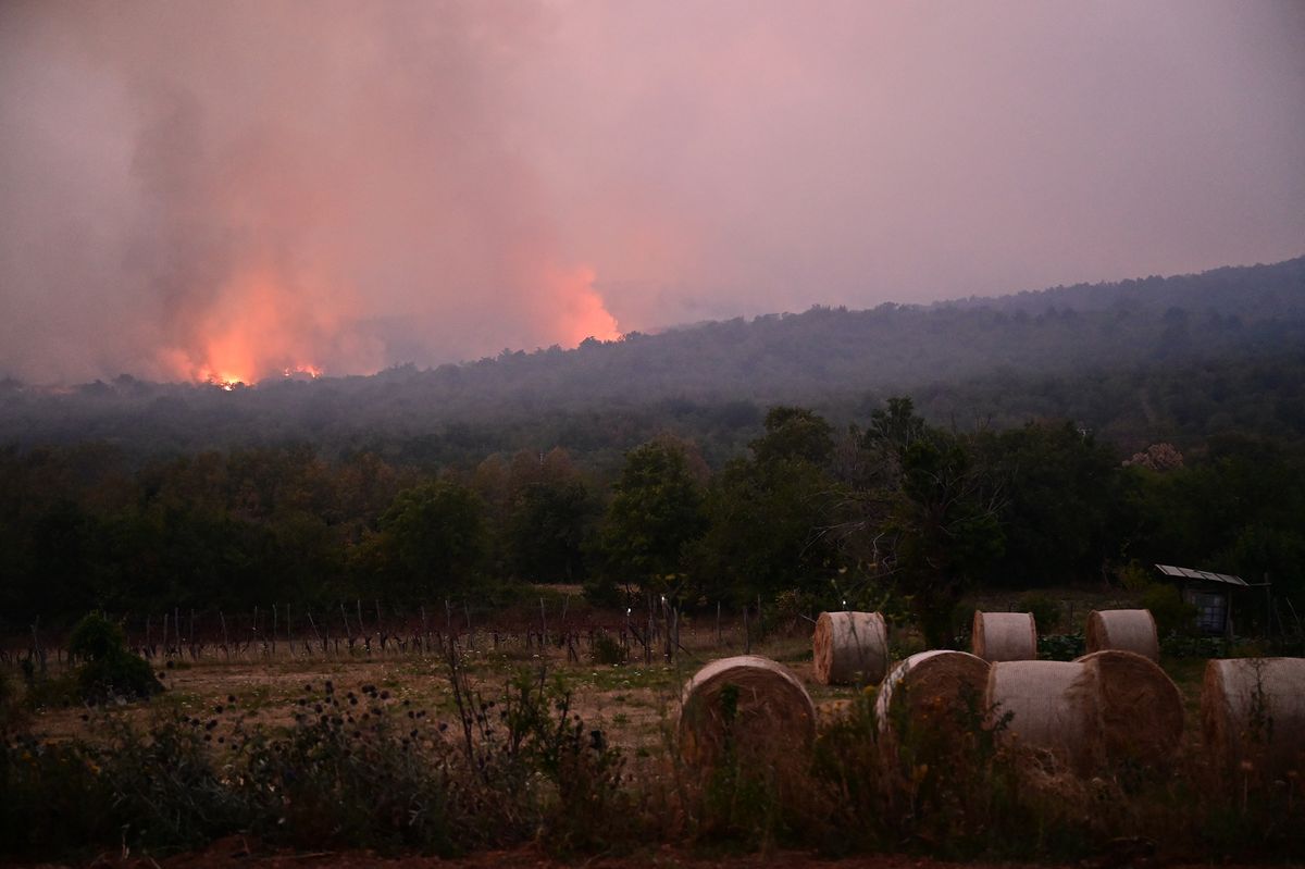 Smoke rises as wildfires rage in the forest close to the village of Novelo, on July 21, 2022. - Hundreds of firefighters were deployed in western Slovenia on July 20, 2022 to battle a blaze that forced the evacuation of several villages, emergency services said. (Photo by Jure Makovec / AFP)