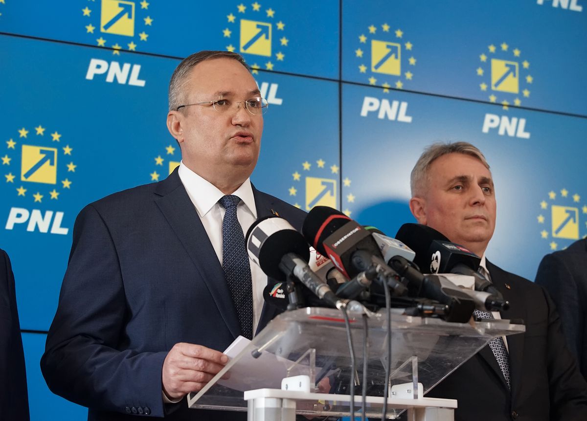 Bucharest, Romania - April 06, 2022: Romanian prime Minister Nicolae Ciuca announces his candidacy for the position of PNL president.