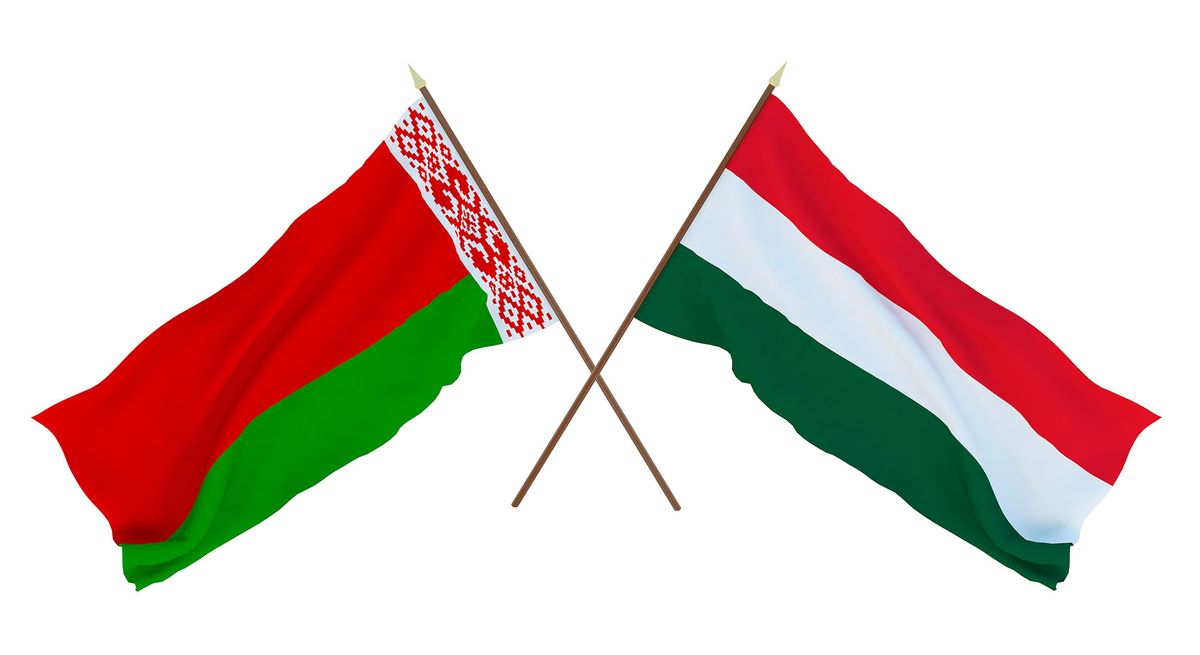 Background for designers, illustrators. National Independence Day. Flags Belarus and Hungary