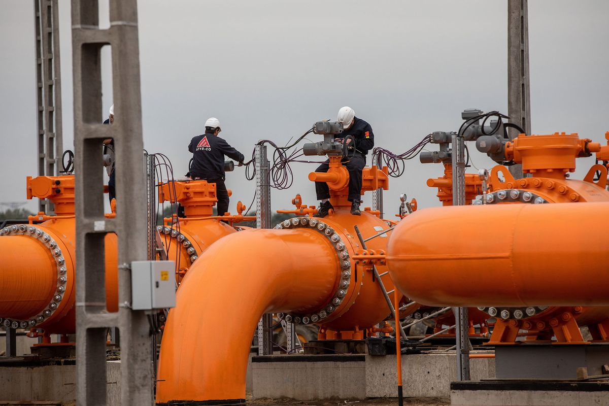 Kiskundorozsma, 2021. szeptember 30.Nagynyomású földgázszállító csővezeték a Kiskundorozsma Nemzetközi Mérőállomáson 2021. szeptember 30-án.MTI/Rosta Tibor