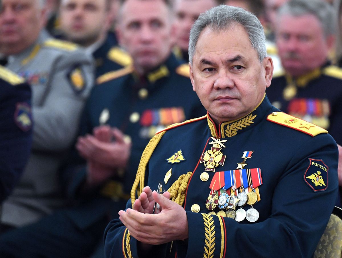 Russian Defence Minister Sergei Shoigu attends a meeting with graduates of the country's higher military schools at the Kremlin in Moscow on June 21, 2022. (Photo by Mikhail METZEL / Sputnik / AFP)